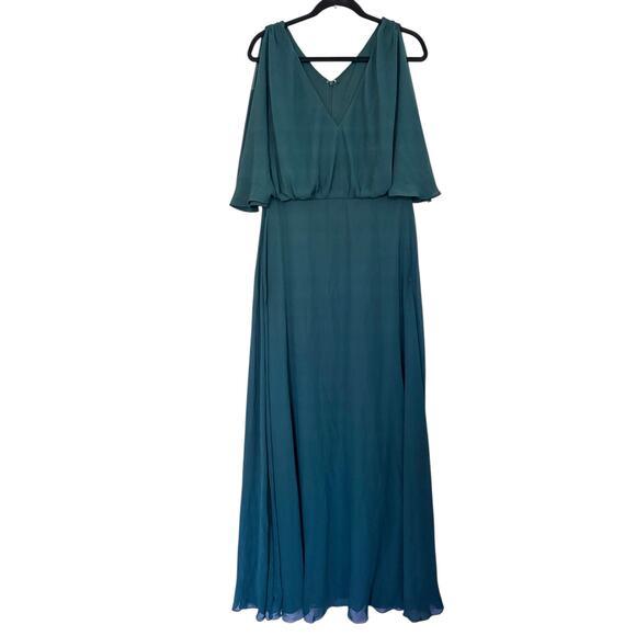 NWOT After Six Split Blouson Sleeve Maxi Gown Women’s Chiffon Evergreen 14 - Picture 3 of 7